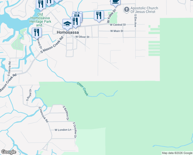map of restaurants, bars, coffee shops, grocery stores, and more near 10676 West Suwannee Street in Homosassa