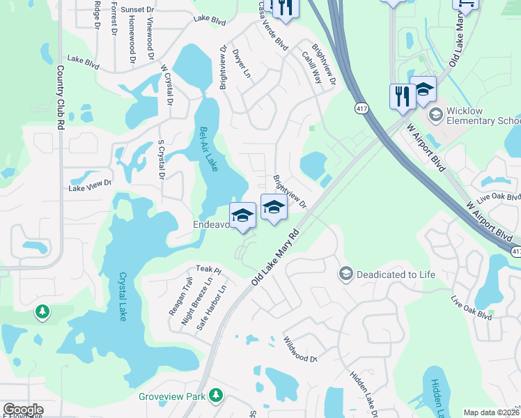map of restaurants, bars, coffee shops, grocery stores, and more near 959 Vineland Place in Lake Mary