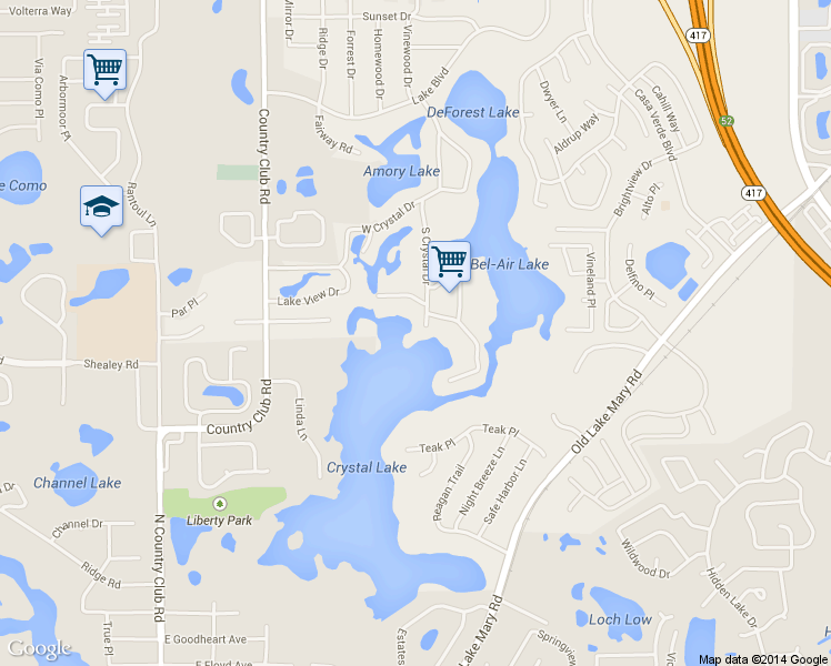 map of restaurants, bars, coffee shops, grocery stores, and more near 240 South Crystal Drive in Sanford