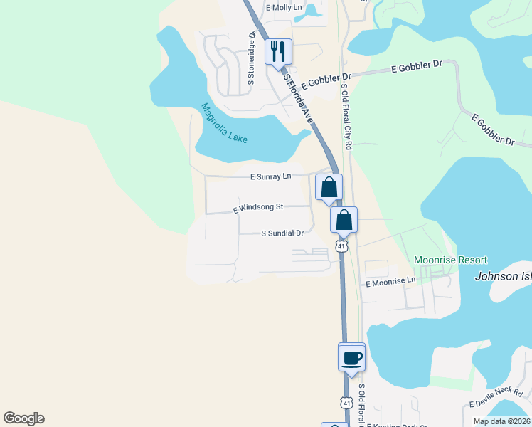 map of restaurants, bars, coffee shops, grocery stores, and more near 6190 South Sundial Drive in Floral City