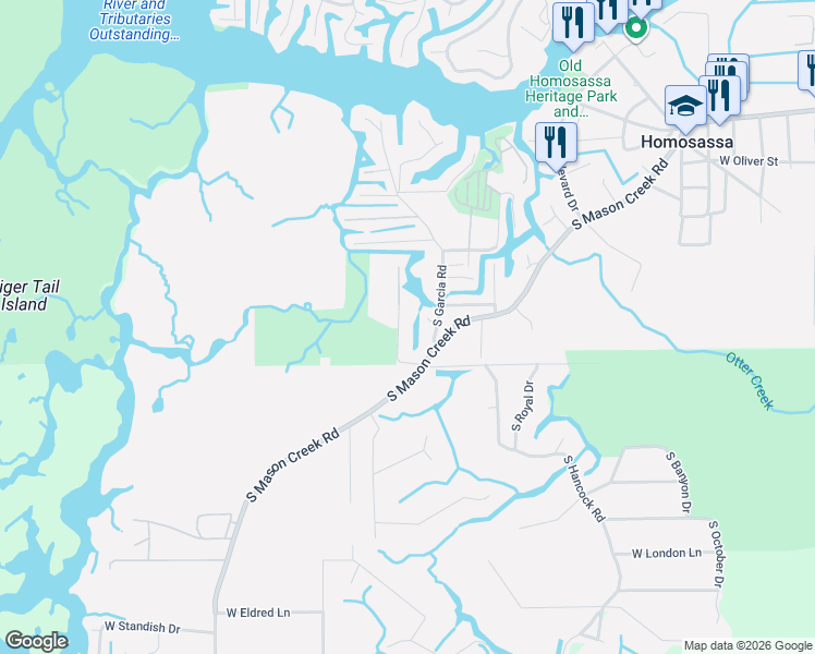 map of restaurants, bars, coffee shops, grocery stores, and more near 5946 South Garcia Road in Homosassa