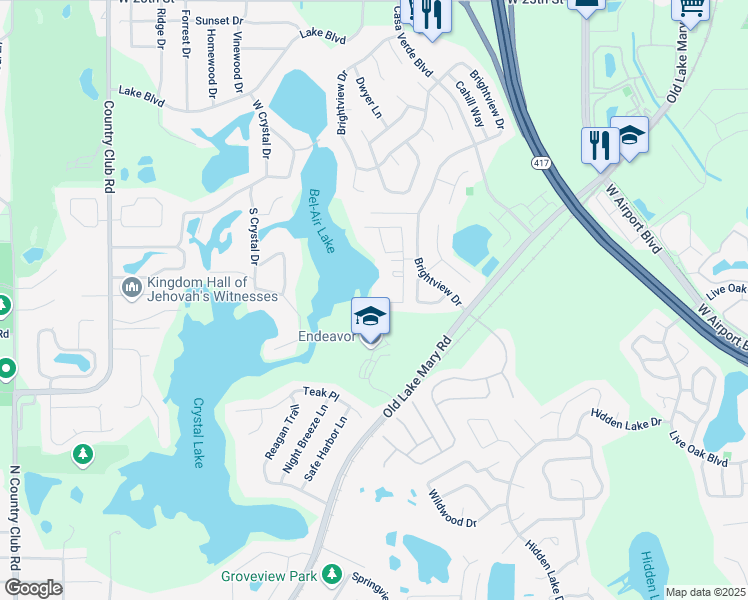 map of restaurants, bars, coffee shops, grocery stores, and more near 959 Vineland Place in Lake Mary