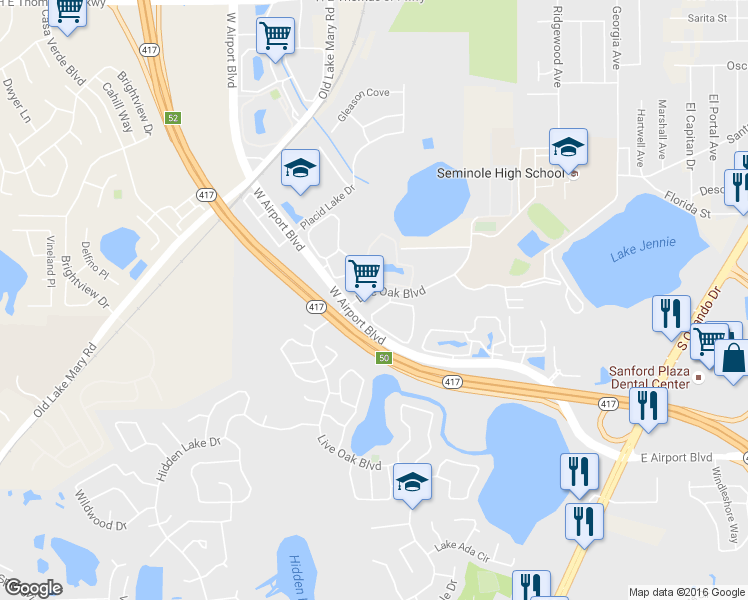 map of restaurants, bars, coffee shops, grocery stores, and more near 100 Wilton Circle in Sanford