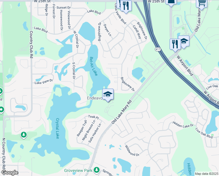 map of restaurants, bars, coffee shops, grocery stores, and more near 2917 Woodlands Park Court in Lake Mary