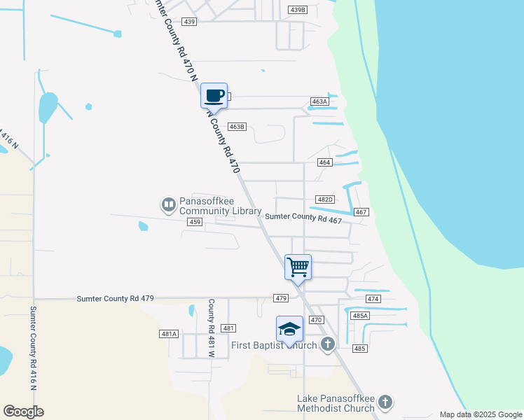 map of restaurants, bars, coffee shops, grocery stores, and more near 1317 County Road 470 in Lake Panasoffkee