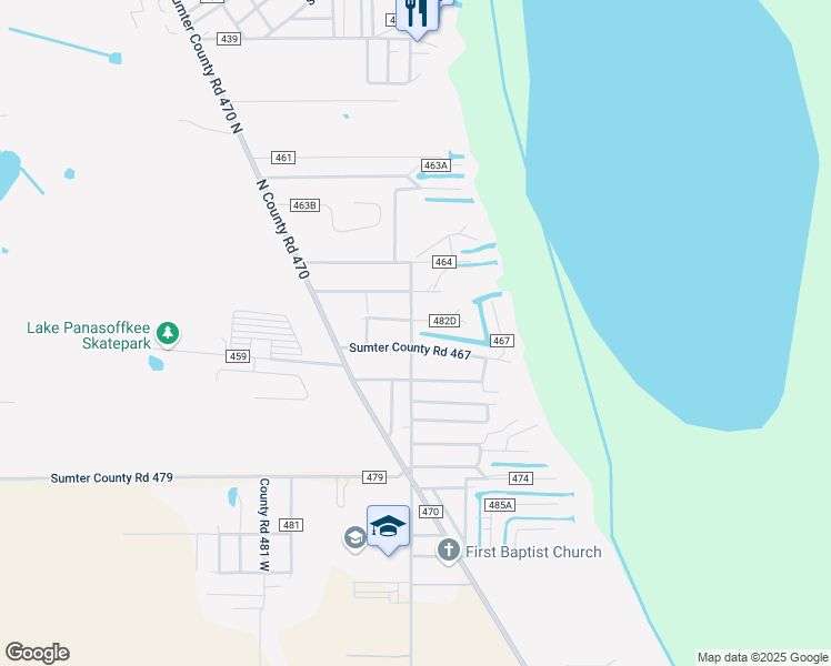 map of restaurants, bars, coffee shops, grocery stores, and more near 1351 County Road 482 North in Lake Panasoffkee