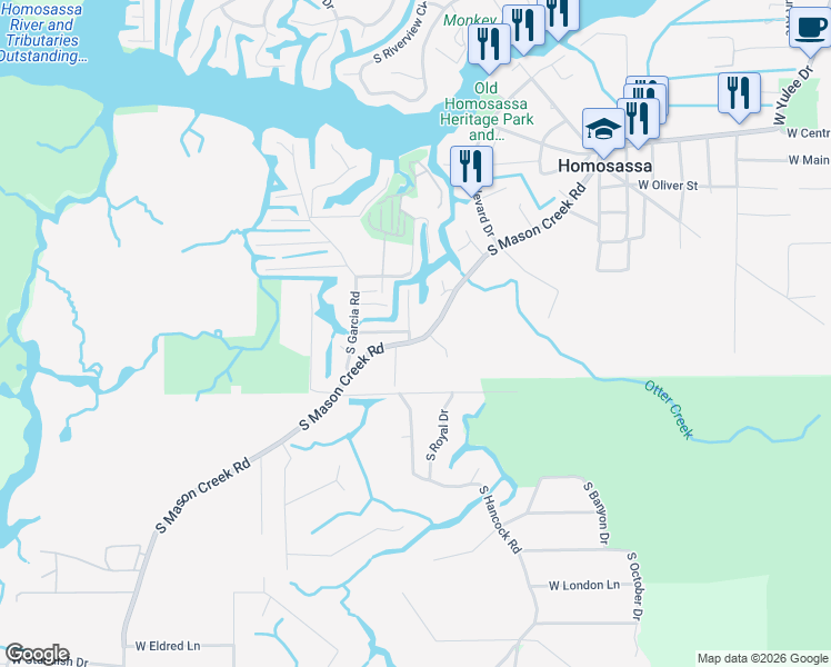 map of restaurants, bars, coffee shops, grocery stores, and more near 11425 West Vatican Lane in Homosassa