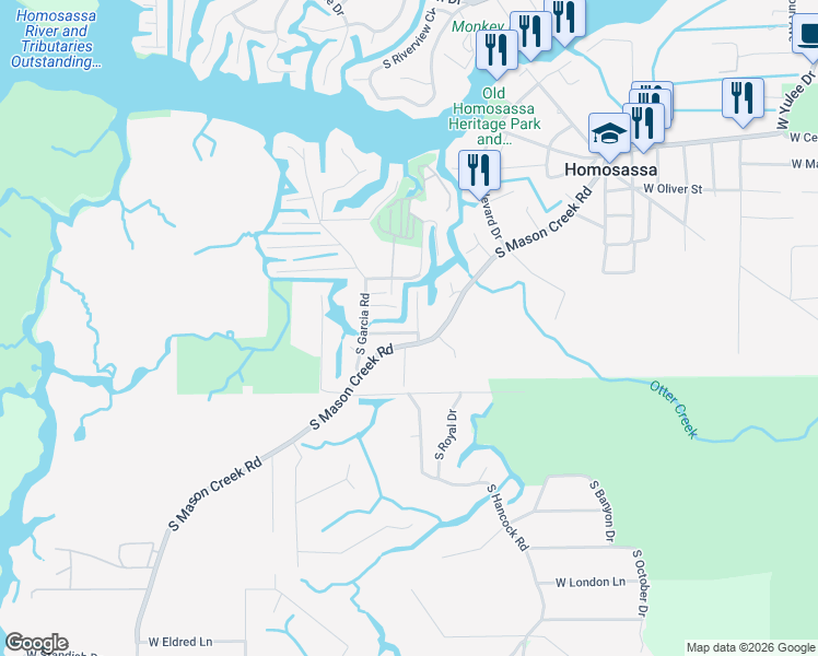 map of restaurants, bars, coffee shops, grocery stores, and more near 11425 West Vatican Lane in Homosassa