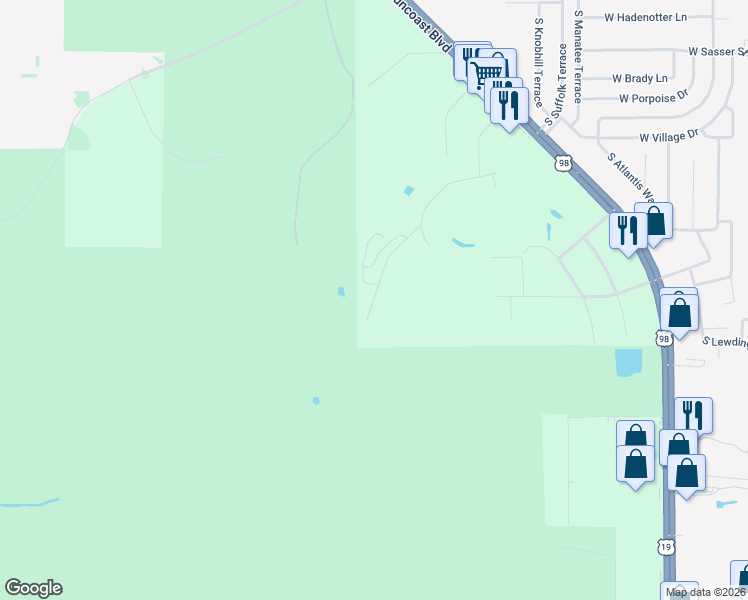 map of restaurants, bars, coffee shops, grocery stores, and more near 5885 South Oakridge Drive in Homosassa