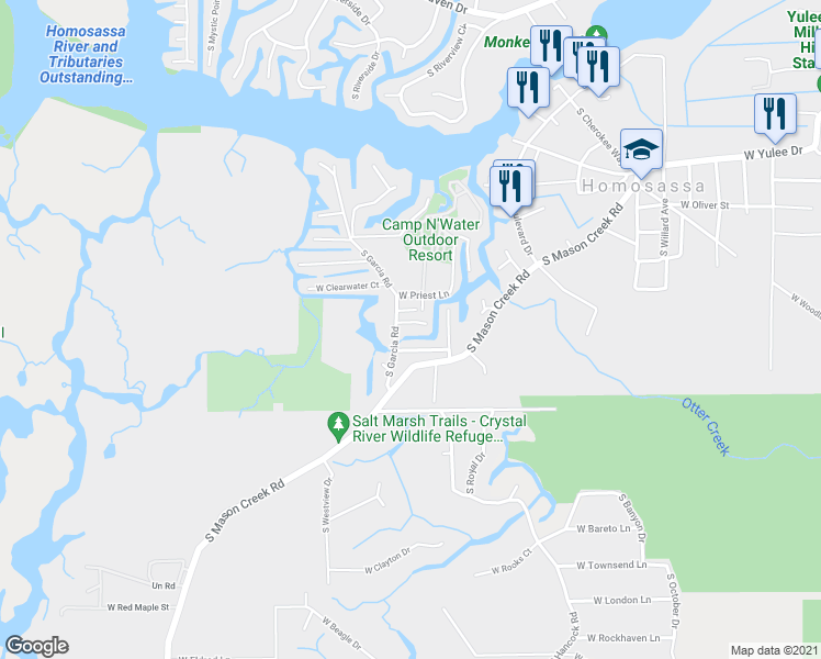 map of restaurants, bars, coffee shops, grocery stores, and more near 11517 West Vatican Lane in Homosassa