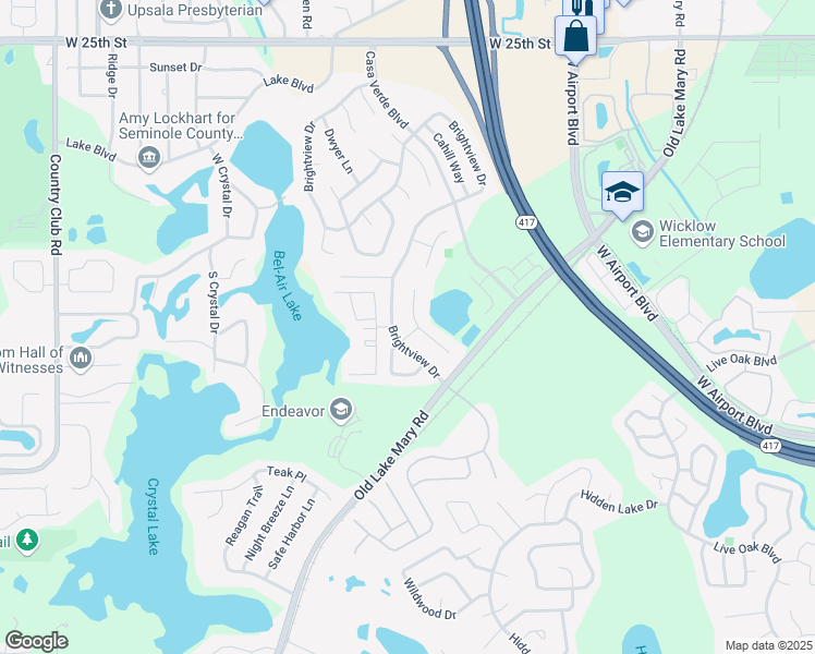 map of restaurants, bars, coffee shops, grocery stores, and more near 2875 Aragon Terrace in Lake Mary