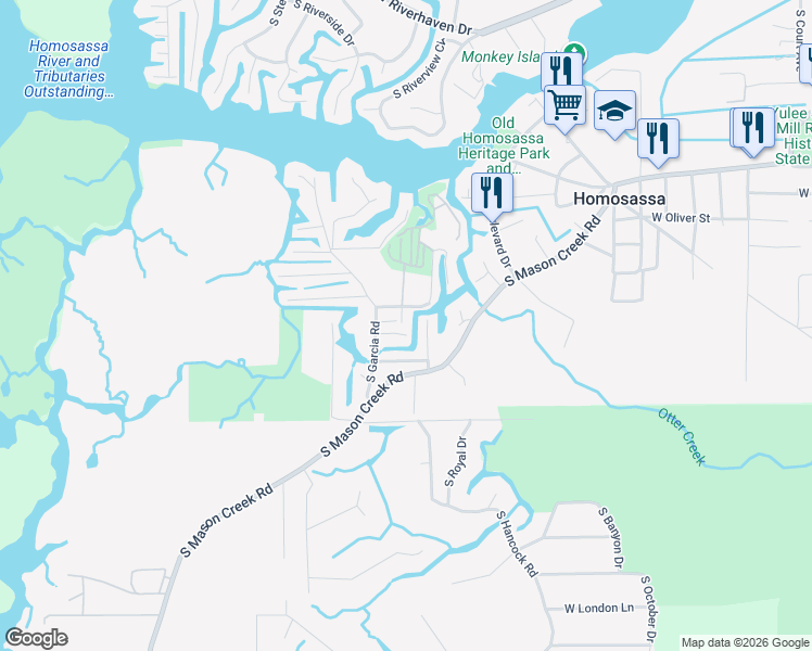 map of restaurants, bars, coffee shops, grocery stores, and more near 38A South Boulevard Drive in Homosassa