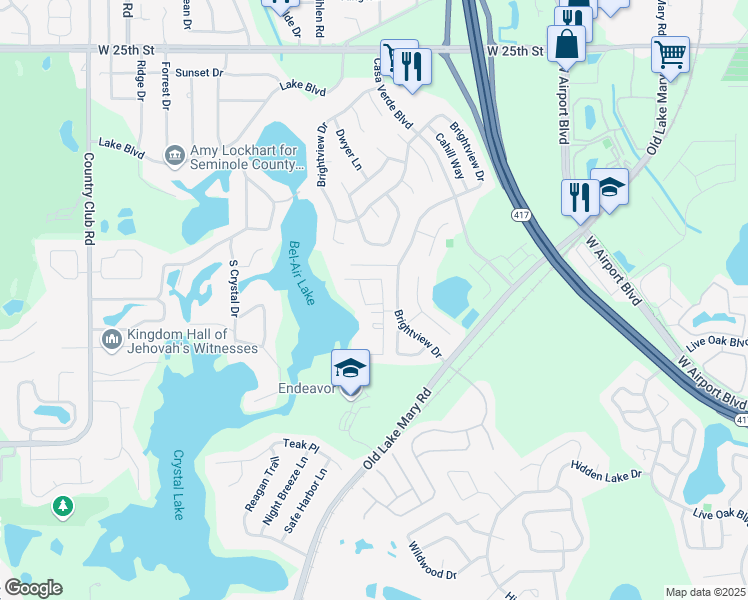 map of restaurants, bars, coffee shops, grocery stores, and more near 1122 Vineland Place in Lake Mary