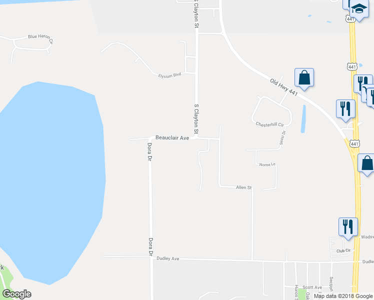 map of restaurants, bars, coffee shops, grocery stores, and more near 6409 Beauclair Avenue in Mount Dora