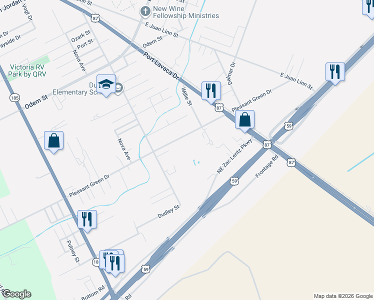 map of restaurants, bars, coffee shops, grocery stores, and more near 2901 Pleasant Green Drive in Victoria