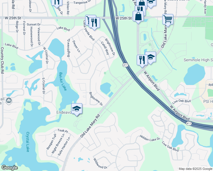 map of restaurants, bars, coffee shops, grocery stores, and more near 2850 Old Lake Mary Road in Lake Mary