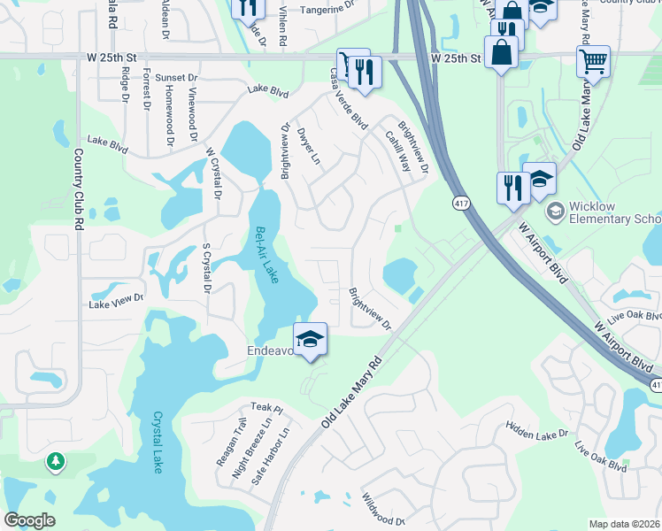 map of restaurants, bars, coffee shops, grocery stores, and more near 1122 Vineland Place in Lake Mary