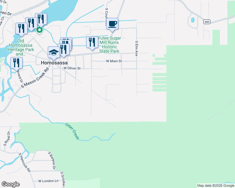 map of restaurants, bars, coffee shops, grocery stores, and more near 10408 West Larchwood Street in Homosassa