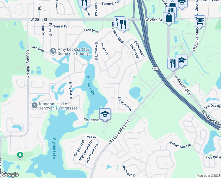 map of restaurants, bars, coffee shops, grocery stores, and more near 1122 Vineland Place in Lake Mary