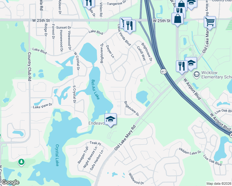 map of restaurants, bars, coffee shops, grocery stores, and more near 1126 Vineland Place in Lake Mary