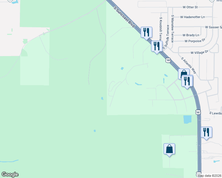 map of restaurants, bars, coffee shops, grocery stores, and more near 5800 South Oakridge Drive in Homosassa