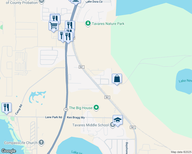 map of restaurants, bars, coffee shops, grocery stores, and more near 1520 Jack Street in Tavares
