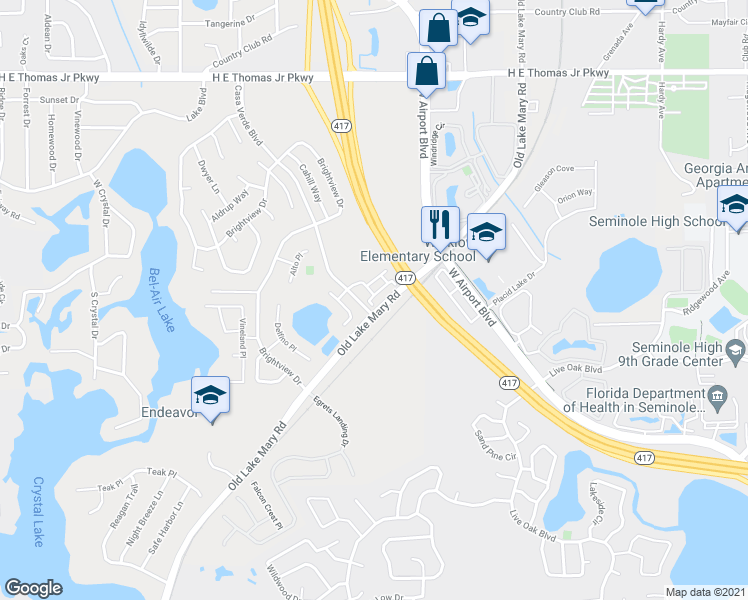 map of restaurants, bars, coffee shops, grocery stores, and more near 4021 Kirkland Way in Lake Mary