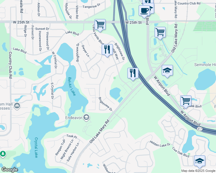 map of restaurants, bars, coffee shops, grocery stores, and more near 2850 Old Lake Mary Road in Lake Mary