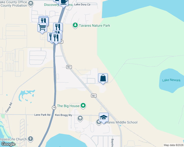 map of restaurants, bars, coffee shops, grocery stores, and more near 29645 Division Street in Tavares