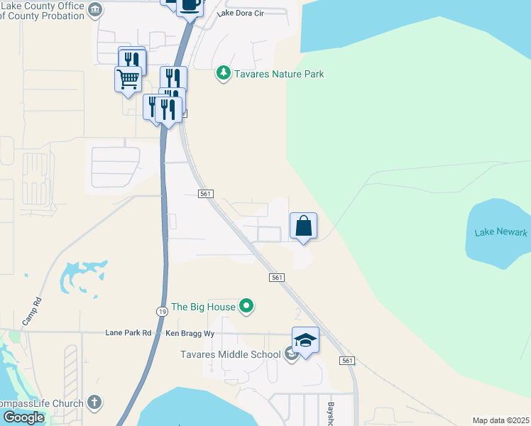 map of restaurants, bars, coffee shops, grocery stores, and more near 29645 Division Street in Tavares