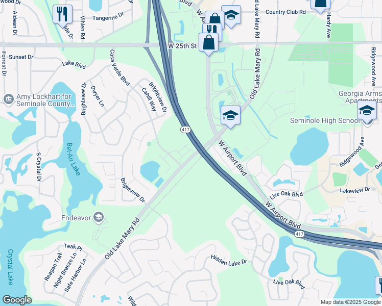 map of restaurants, bars, coffee shops, grocery stores, and more near 7001 Kirkland Way in Lake Mary