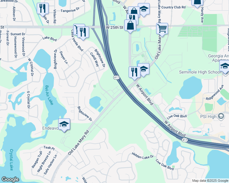 map of restaurants, bars, coffee shops, grocery stores, and more near 2001 Cutcliffe Point in Lake Mary