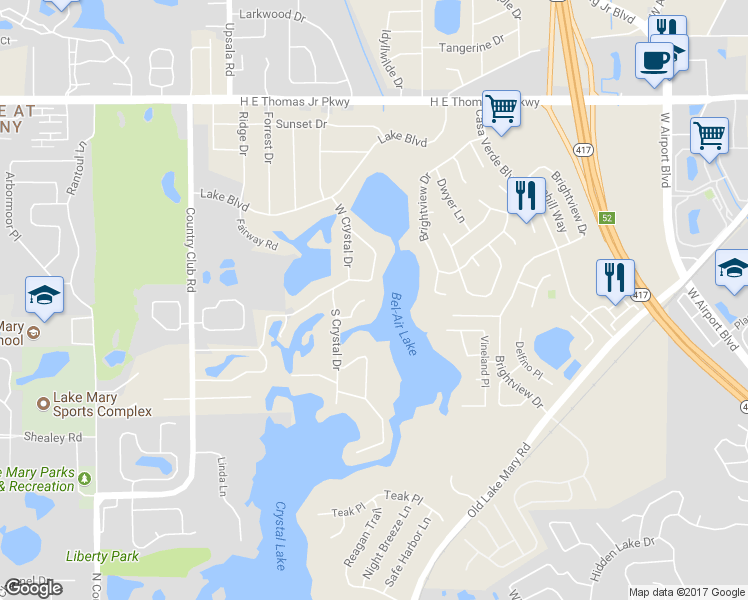 map of restaurants, bars, coffee shops, grocery stores, and more near 104 Caspian Cove in Sanford
