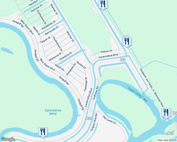 map of restaurants, bars, coffee shops, grocery stores, and more near 528 County Road 201 in Bay City