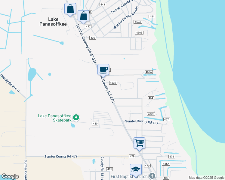 map of restaurants, bars, coffee shops, grocery stores, and more near 1565 North County Road 470 in Lake Panasoffkee