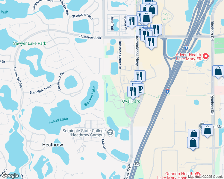 map of restaurants, bars, coffee shops, grocery stores, and more near 950 Daylight Circle in Lake Mary