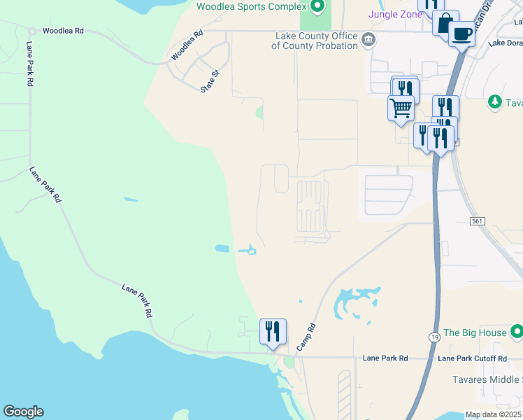 map of restaurants, bars, coffee shops, grocery stores, and more near 2499 Valhalla Drive in Tavares