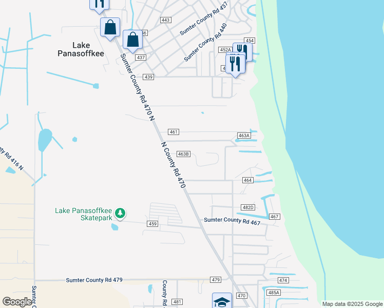 map of restaurants, bars, coffee shops, grocery stores, and more near 1188 County Road 463B in Lake Panasoffkee