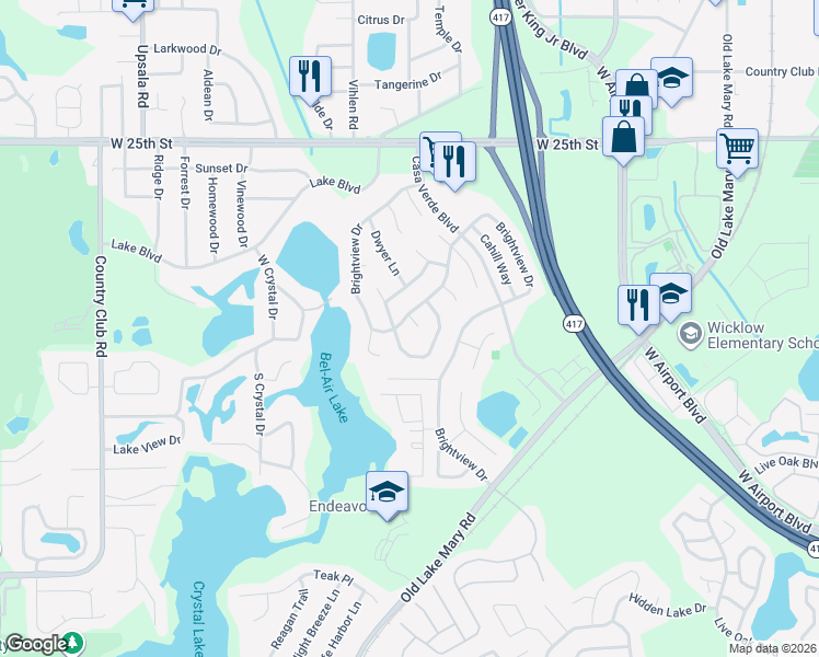 map of restaurants, bars, coffee shops, grocery stores, and more near 2836 Contessa Court in Lake Mary