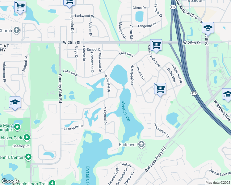 map of restaurants, bars, coffee shops, grocery stores, and more near 312 East Crystal Drive in Sanford