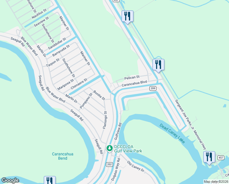 map of restaurants, bars, coffee shops, grocery stores, and more near 433 County Road 201 in Bay City