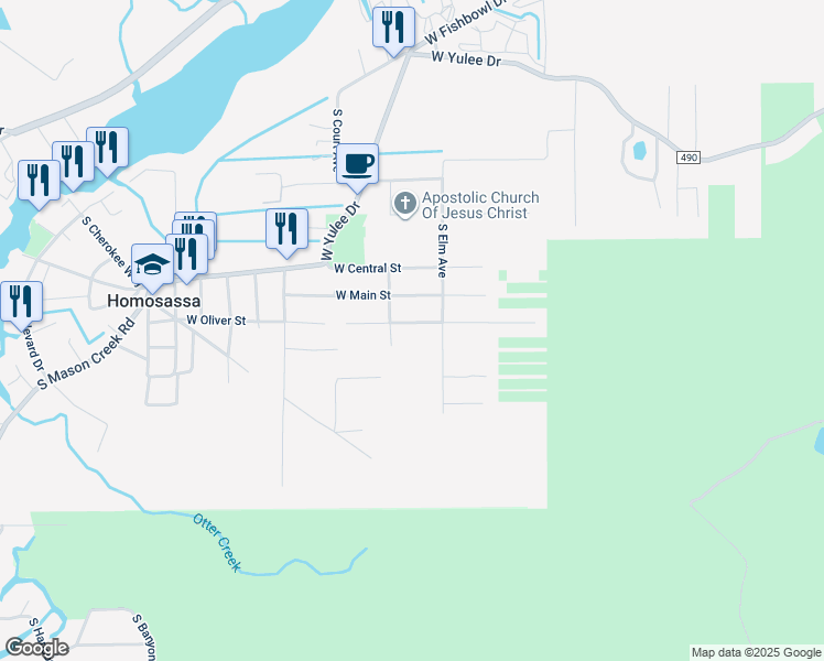 map of restaurants, bars, coffee shops, grocery stores, and more near 10320 West Oliver Street in Homosassa