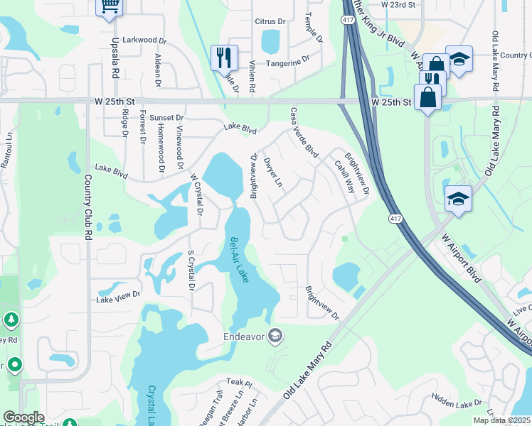 map of restaurants, bars, coffee shops, grocery stores, and more near 243 Brightview Drive in Lake Mary