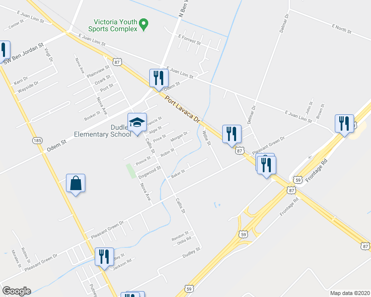 map of restaurants, bars, coffee shops, grocery stores, and more near 2905 Robin Street in Victoria