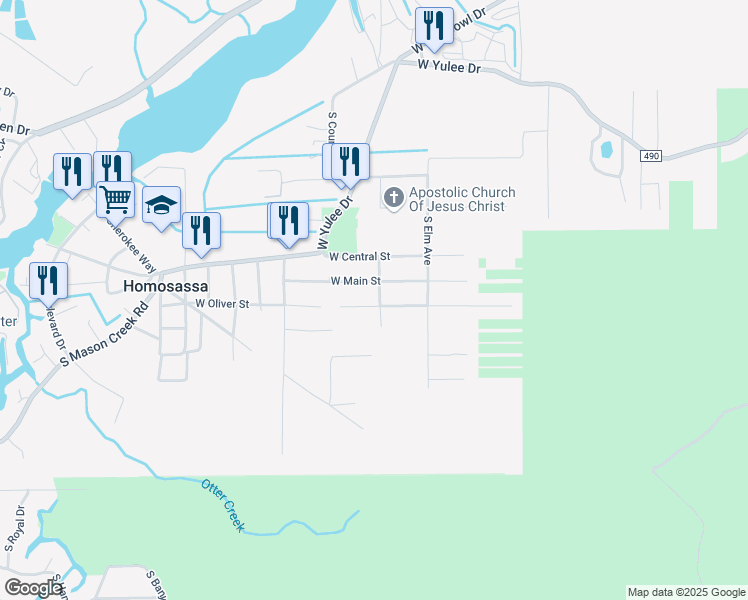 map of restaurants, bars, coffee shops, grocery stores, and more near 5550 South Coral Bells Avenue in Homosassa