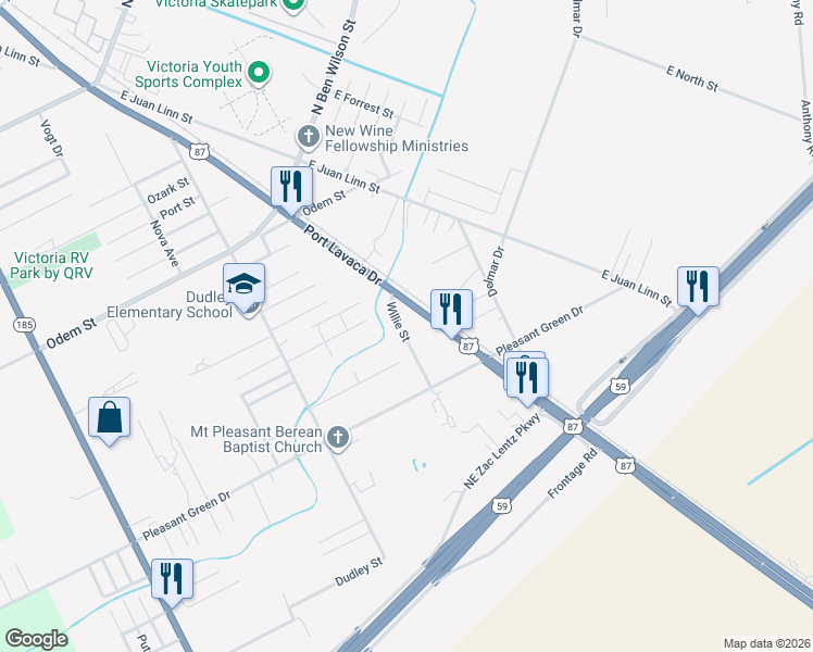 map of restaurants, bars, coffee shops, grocery stores, and more near 3808 Willie Street in Victoria