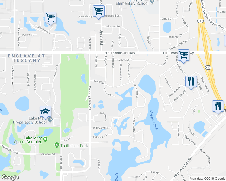 map of restaurants, bars, coffee shops, grocery stores, and more near 421 Lake Boulevard in Sanford
