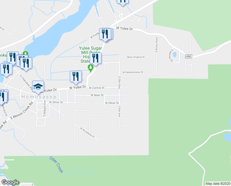 map of restaurants, bars, coffee shops, grocery stores, and more near 10281 West Main Street in Homosassa