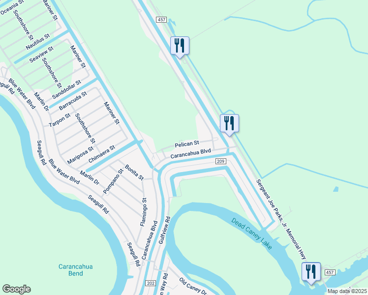 map of restaurants, bars, coffee shops, grocery stores, and more near 5843 Pelican Drive in Bay City