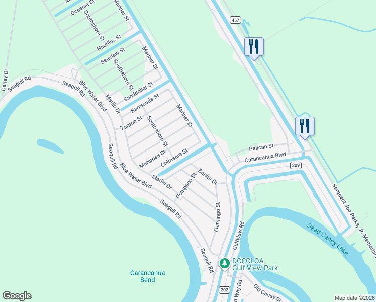 map of restaurants, bars, coffee shops, grocery stores, and more near Chimaera Street in Bay City